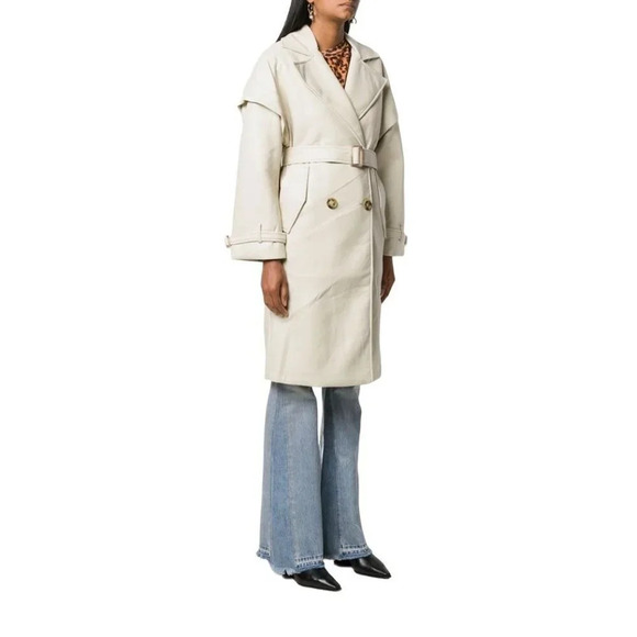Apparis Kiera Faux Leather Trench Coat in Ivory Large New Vegan Jacket - Picture 16 of 16
